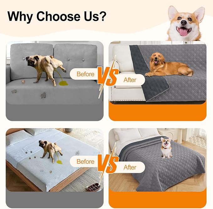 Smiry Reversible Waterproof Couch Covers for Sofa, Washable Dogs Pet Couch Covers for 3 Cushion Sofa Pet Friendly, Water Resistant Furniture Protector Slipcover, Geometric (52"x82", Grey/Dark Grey)