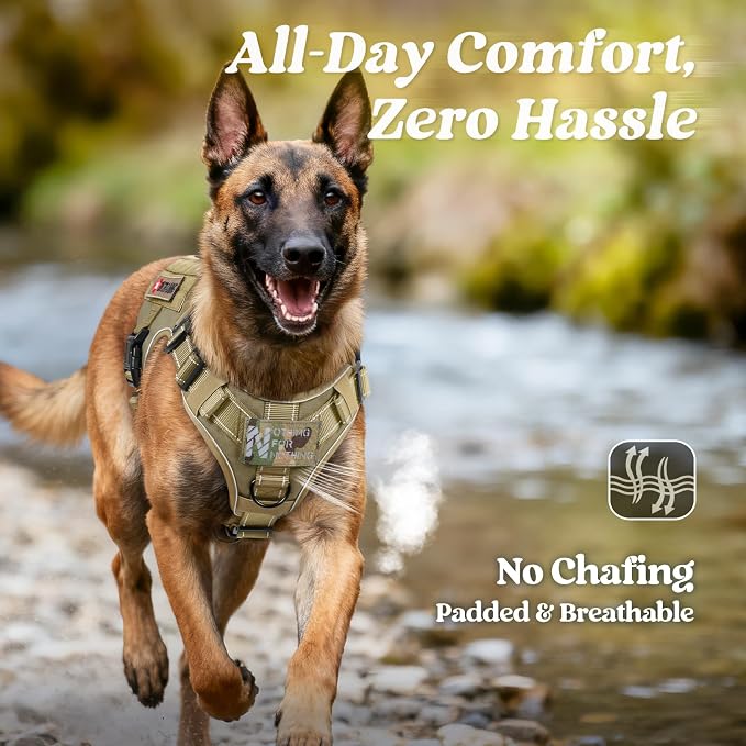 rabbitgoo Tactical Dog Harness for Medium, Heavy Duty Military No Pull Vest | Sturdy Metal Buckles, 5 Adjustments, Molle System, Powerful Pullers for Training, Hunting, Outdoor, Brown Reflex, Medium