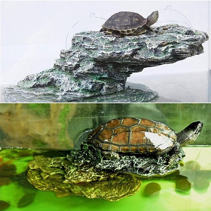 kathson Turtle Basking Platform Baby Tortoise Climbing Ramp Shale Reptiles Dock Resting Terrace Stone Aquarium Ornament Rock Landscaping Decoration for Frogs Newts (Medium Size:8.2”Lx3.3”Wx3.1”H)