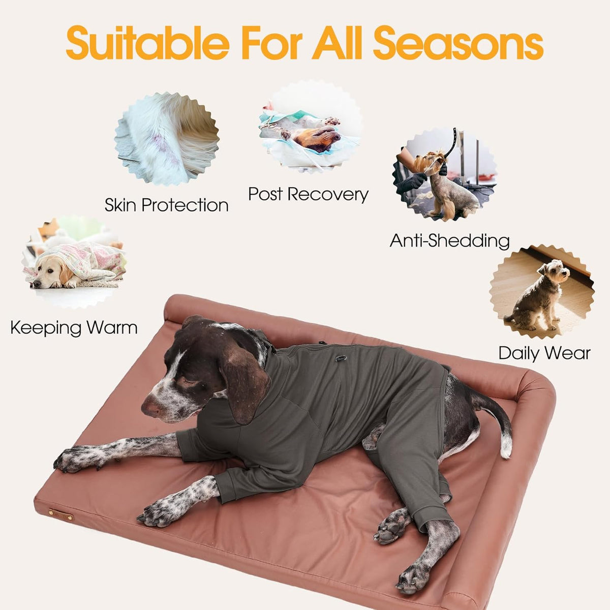 Dog Pjs for Large Breed with Zipper Back, Adjustable Long Sleeve Dog Recovery Suit for Dogs After Surgery, Soft Pet Shedding Suit E-Collar Alternative for Labrador, Golden Retriever, Grey 2XL