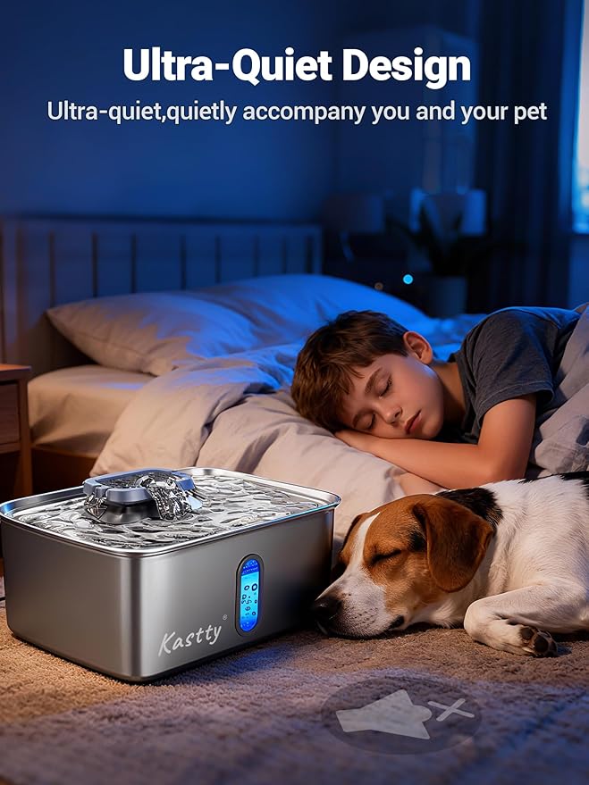 Kastty Dog Water Fountain for Large Dogs: 15L Stainless Steel Dog Water Bowl Dispenser -Super Quiet Pet Water Fountain with Visual Water Level-Great for Large Dogs Cats and Multi-Pet Home FS78(Grey)