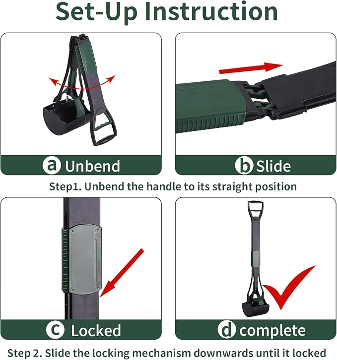 36" Tall Pooper Scooper for Large Dogs Heavy Duty, Long Handle Poop Scoop for Yard, Grass, Gravel, Dog Poop Grabber with High Strength Material and Extra Wide Grip(Dark Green)