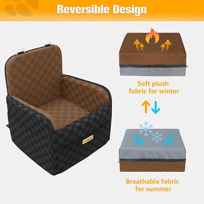 PETICON Waterproof Dog Car Seat for Small Medium Dogs, 6in Memory Foam | Pet Booster Seat for Dogs up to 26 lbs with Pockets, Detachable Washable Pet Carseat with Y-Shape Safety Belt