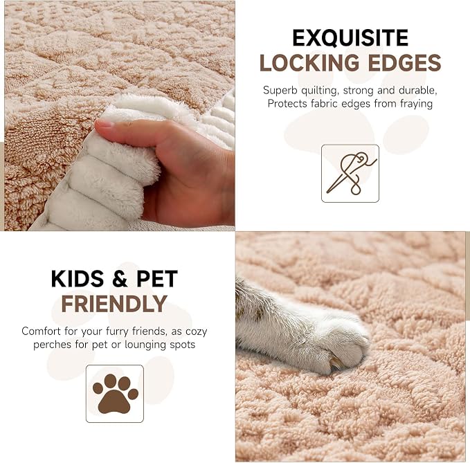 OTOB All Seasons Sofa Covers for 3 Cushion Couch Washable, Geometric Jacquard Fuzzy Non-Slip Pet Couch Cover, Kids Pet Friendly Soft Plush Sofa Slipcovers Dog Bed Mats (Camel, 27.6" x 70.9")