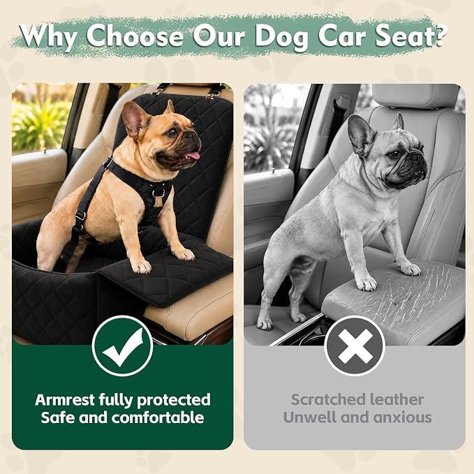 Dog Car Seat with Foldable Armrest for Small/Medium Dogs, Pet Travel Bed (Black)