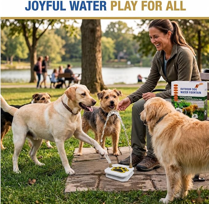 Dog Water Fountain, Outdoor Step on Paw Activated Dog Sprinkler, Interactive Water Toy, for Large Dogs, with Upgrade Leakproof Copper Valve and Heavy Duty Hose Splitter (1PC)
