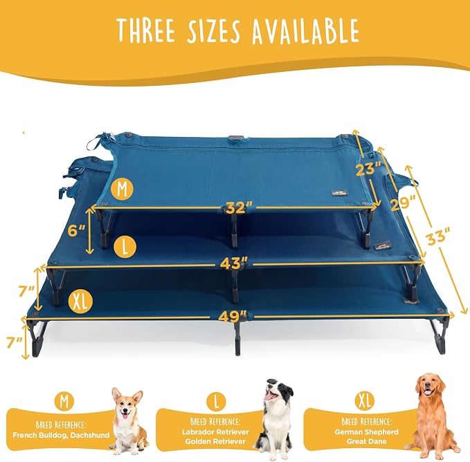 Upgraded Non-Slip Daisy Cot, XL Foldable Elevated Dog Bed, Portable Raised Outdoor Folding Dog Cot for Camping/Home, Chew Proof Waterproof Heavy Duty Up to 160 Lbs, Dark Blue, 49"x33"
