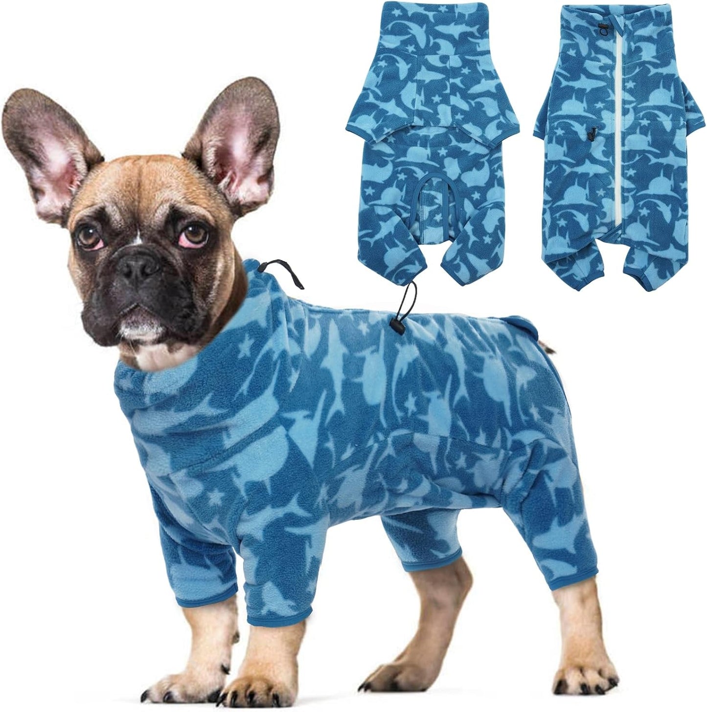ROZKITCH Dog Shark Fleee Pajamas, Pet Windproof Warm Cold Weather Jacket Vest with Luminous Zipper, Jumpsuit Apparel Outfit Clothes for Small Medium Large Dog Shark S