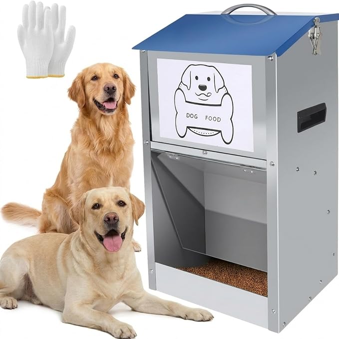 Galvanized Automatic Dog Feeder,Automatic Gravity-Fed Dog Feeder for Indoor & Outdoor Use,25LBS Capacity Food Dispenser for Small, Medium, and Large Breeds