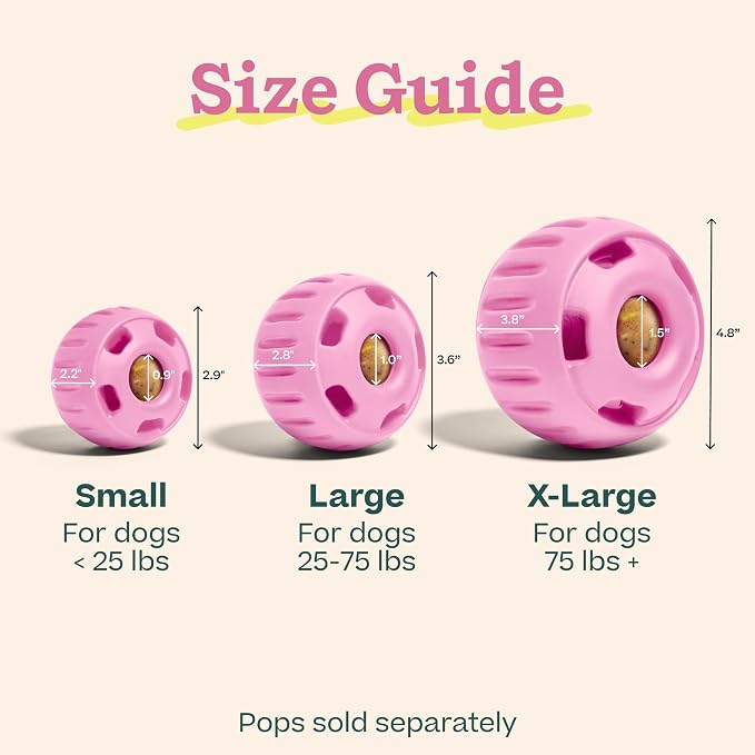 WOOF Pupsicle Interactive Dog Ball Toy for Dogs Large 25-75 lbs - Pink | Long-lasting enrichment toy for medium/large dogs, easy-fill design, low-mess play, made of natural rubber, easy to clean