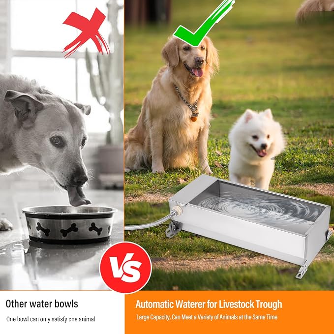 Automatic Livestock Water Trough Large Capacity, Self Filling Dog Waterer | Outdoor Animal Drinking Water Bowl Dispenser with Float Valve, Stainless Steel Water Trough for Horse,Goat,Pig,Dog,Sheep