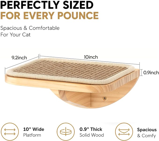 Cat Window Perches, Curved Cat Wall Beige Bed and 2 Floating Wall Steps, Wall Mounted Climbing Shelves for Sleeping, Playing, and Lounging