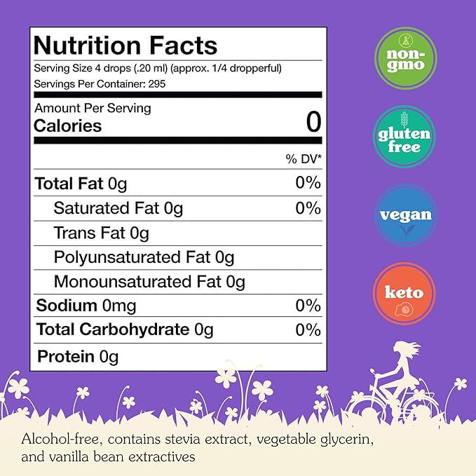 NuNaturals Liquid Stevia, Sugar-Free Sweetener, Plant-Based Sugar Substitute, Zero Calorie, Vanilla Flavor, Alcohol-Free, 2 oz