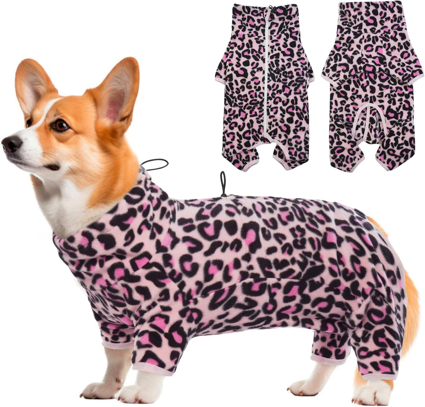 ROZKITCH Dog Fleece PJS with Sleeves, Pet Windproof Warm Cold Weather Jacket Vest with Luminous Zipper, Jumpsuit Apparel Outfit Clothes for Small Medium Large Dog L-Pink S