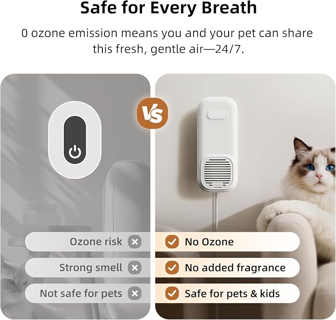 uahpet Cat Litter Deodorizer, No Ozone Air Purifier Plug in, Nano-Tech Cat Odor Eliminator for Litter Box, Filterless Odor Remover with 5ft Cord, Safe & Quiet Air Freshener for Pet Homes (2 Pack)