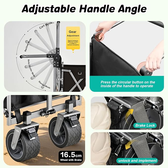 Folding Large Dog Wagon Cart for Senior, Injured & Arthritic Dogs | Heavy Duty Utility Large Dog Stroller Cart Up to 220LBS, All-Terrain, Tailgate, Adjustable Handle, Thick Mat, Storage Baskets