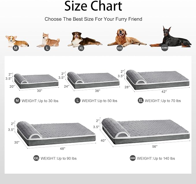 Orthopedic Large Dog Bed Pillow Pet Sofa Bed 36''X24'' Grey | Egg-Crate Foam Pet Couch Large Sized Dog, Waterproof Removable Washable Cover,Furry Puppy Crate Mat With Nonskid Bottom