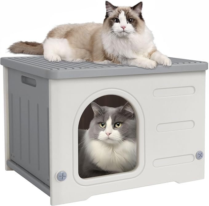 Plastic Cat House for Indoor Outdoor, Weatherproof Outside Cat Shelter | Durable Plastic, Weatherproof ,Easy to Assemble
