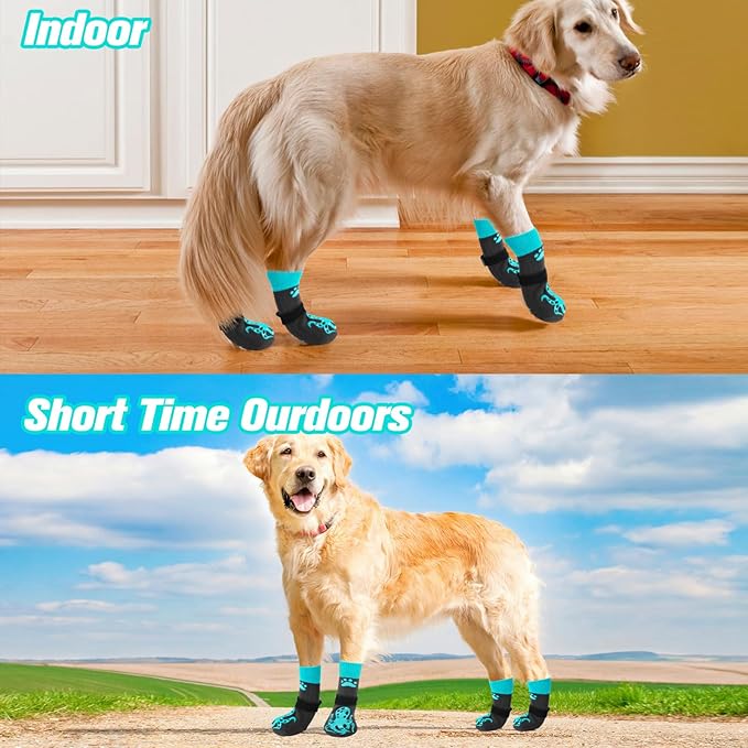 EXPAWLORER Double Side Anti-Slip Dog Socks - 3 Pairs Paw Protectors with Grips, Dog Shoes with Strong Traction Control, for Outdoor Hot/Cold Pavement, Indoor Hardwood Floors, Prevent Licking