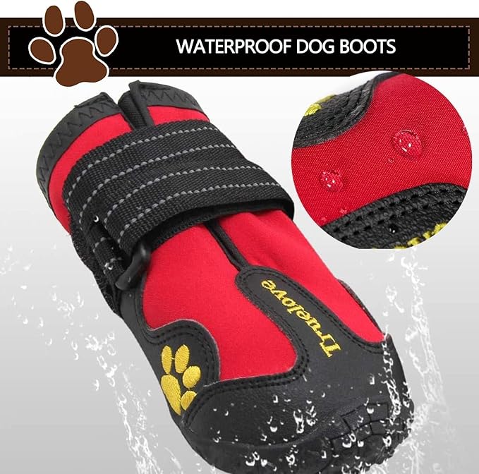 Expawlorer Anti-Slip Dog Shoes - Winter Booties with Reflective Strap, Waterproof Rain Boots for Large Dogs, Paw Protectors for Cold/Hot Pavement, Snow Shoes for Outdoor