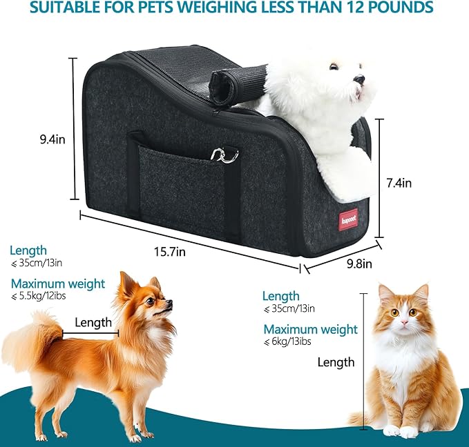 Center Console Small Dog Car Seat,Portable Pet Cat Puppy Booster Armrest Carseat Up to 11lbs,Equipped with a Breathable Protective Cover Net to Prevent Escape with Washable Fluffy Cushion and Pillow