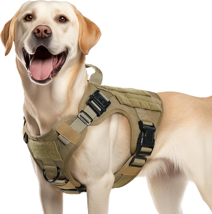 rabbitgoo Tactical Dog Harness for Medium, Heavy Duty Military No Pull Vest | Sturdy Metal Buckles, 5 Adjustments, Molle System, Powerful Pullers for Training, Hunting, Outdoor, Brown, Medium