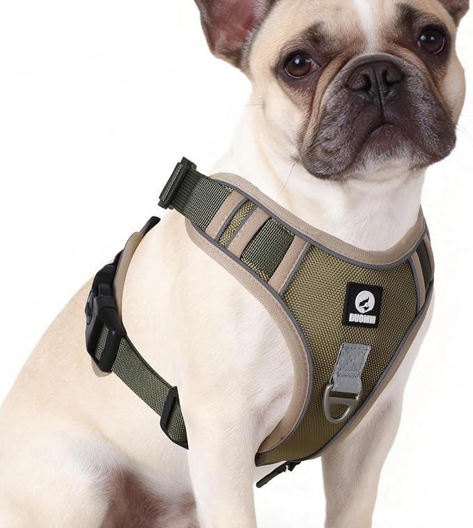No-Pull Dog Harness for Large Dogs, 1680D Oxford Tactical Dog Harness Reflective Adjustable Heavy Duty Dog Harness, Padded Handle for Walking, Training, Outdoor Control (Khaki, L)