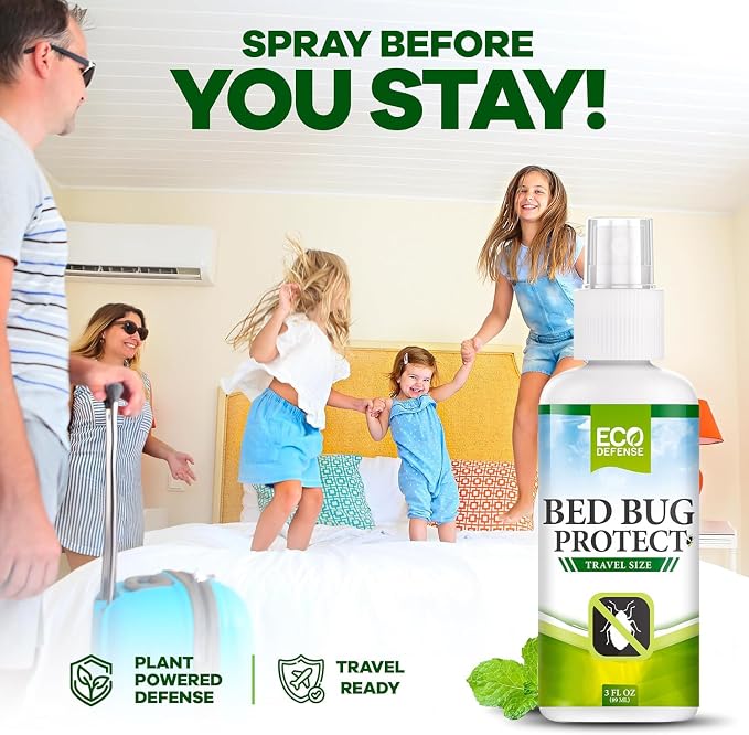 Eco Defense Bed Bug Spray Travel Size - TSA Approved 3 oz – Travel Essentials for Hotel, Cruise, Vacations - with Natural Essential Oils