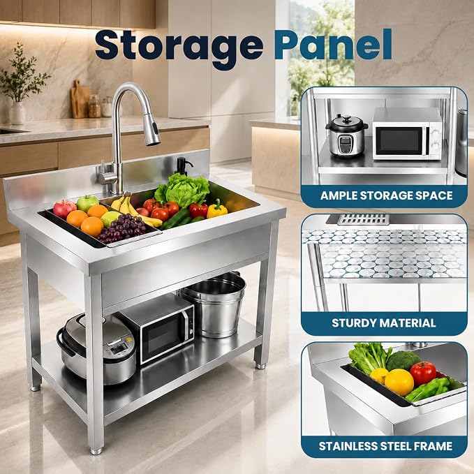 Pet Bathing Tub Station, Heavy Duty Utility Wash Basin for Garage Workshop, Freestanding Commercial Catering Sink, Single Bowl Laundry Station for Business Owners.
