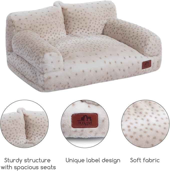 Hollypet Small Dog Large Cat Bed Puppy Couch Beds for Pets up to 25 lbs | Fluffy Dog Cat Couch Plush Soft Warming Pets Beds with Machine Washable Cover and Non-Slip Bottom
