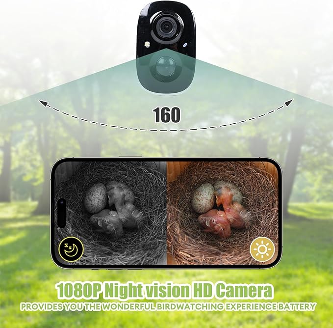 Smart Bird House with Camera, 2.4G WiFi & App Alerts, 160° Wide View 1080P HD Wireless Birdhouse, Auto Capture Bird Video & Motion Detection, Smart Bird House Camera Solar Powered (Natural, Normal)