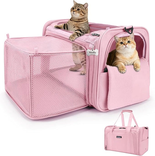 MIDOG Cat Carrier Soft for Small-Medium Cats Up to 15lbs, Airline Approved | Expandable Square Design,Comfort & Breathable Window,Equipped with anti-slip lock zippers and an internal safety leash