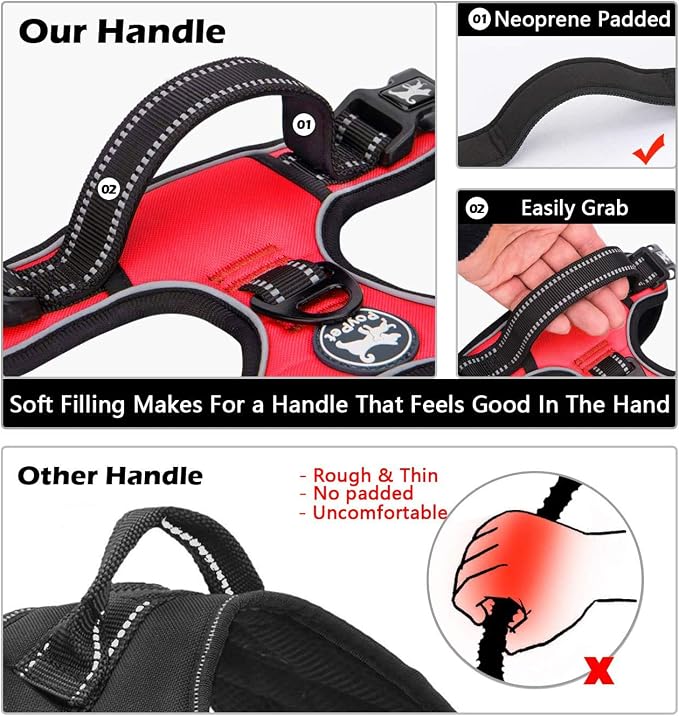 PoyPet No Pull Dog Harness Small with Front Clip & Neck Release Buckle | No Choke, Adjustable Vest, Reflective, Back Clip, Lockable, Soft Padded, Easy Control Handle for Walking Training, XS, Red