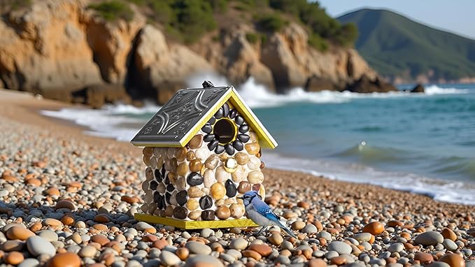 Masterpiece Bluebird Bird House for Outside Clearance, River Pebbles Cedar Bird House Bird Feeder for Outdoor, Hanging Birdhouse for Outside, Pole Mountable Birdhouse, 10 Yrs Lasting (Yellow)
