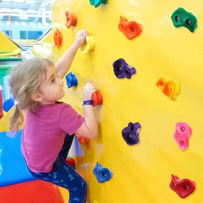 Meooeck 72 Pcs Kids Rock Wall Climbing Holds Set Colorful Grips with Mounting Screws and Hardware for DIY Indoor Outdoor Backyard Playground Back to School Birthday Gift(Classic Color)