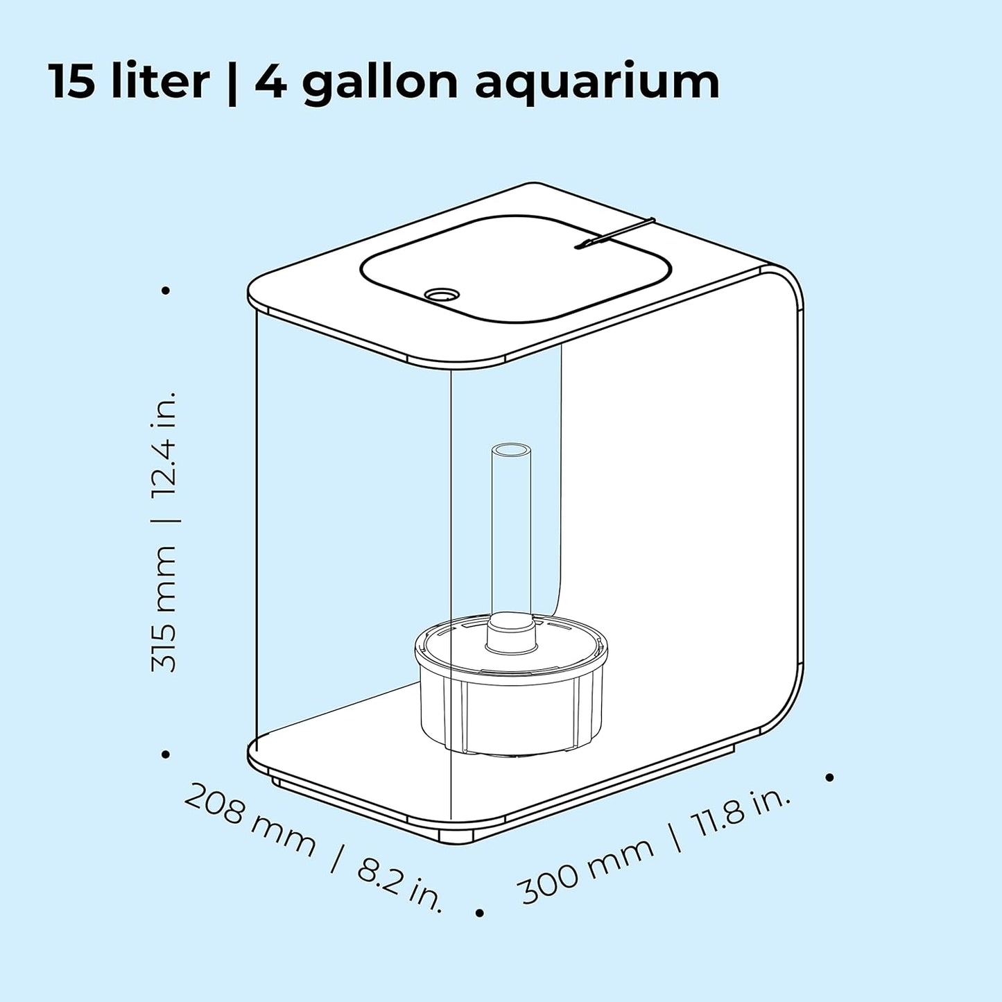 biOrb Flow 15 Acrylic 4-Gallon Aquarium with White LED Lights Modern Compact Tank for Tabletop or Desktop Display, White