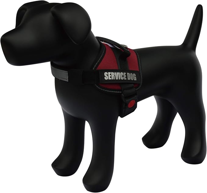 Service Dog Vest Harness – Reflective Service Animal Vest, No-Pull Harness with Handle & Mesh Padding – Sizes XXS-XL for Puppies – 2 Removable Service Patches Included (Small, Maroon)