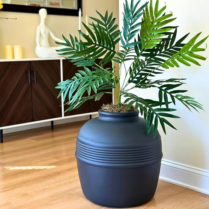 Good Pet Stuff Original Hidden Litter Box Planter, Decorative Cat Litter Enclosure with Carbon Filter, Artificial Palm Plant, Upgraded Design, Easy Clean Litter Tray, Essentials Kit, Black Suede