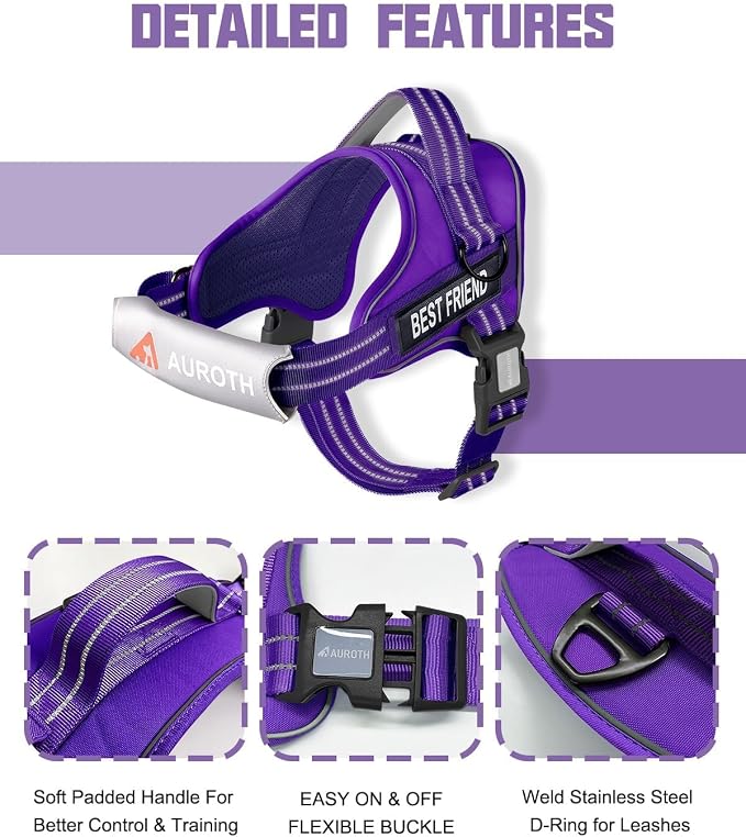 AUROTH Dog Harness and Leash Set Small Sized Dog, No Pull Escape Proof Vest | with Leash Clips, LED light clip, Breathable Mesh Padded No Choke, Easy Walking and Training, Purple, Small