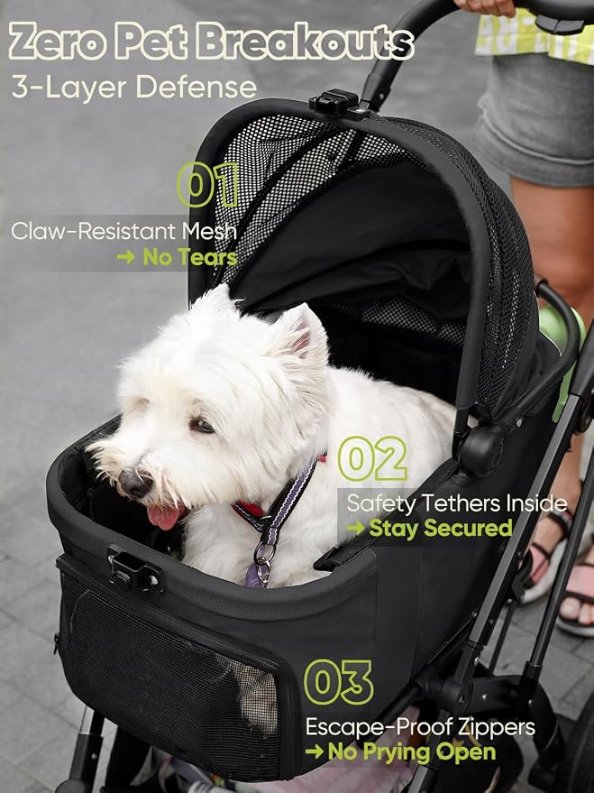 Small Dog Stroller, Pet Stroller for Small Dogs, 5-in-1 Dog Strollers - Fold All in One Without Detaching Carrier, Pet Strollers with Removable Waterproof Carrier for Dogs Cats 10 lbs 20 lbs, Black