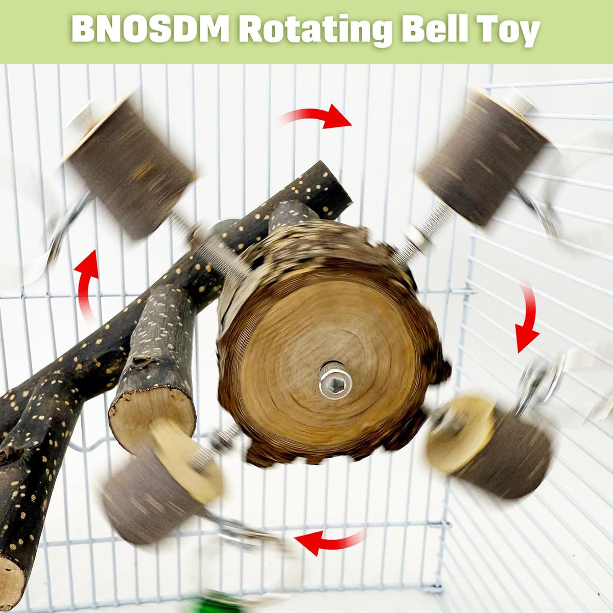 BNOSDM Natural Wood Bird Ladder Perch with Rotating Bell Toys-Exercise Stands for Parrot Climbing Chewing Parakeet Bridge Cage Accessories for Cockatiel, Conures, Lovebirds, Budgie