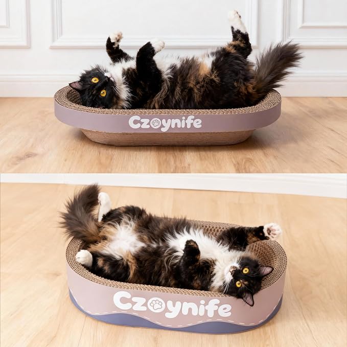 3PCS Cat Scratcher Cardboard, Oval Cat Scratch Pad Bowl Nest for Indoor Cats, Round Cat Scratching Board Corrugated Lounge Cat Bed, Furniture Protector for Couch (Coffee, 15.7 * 10 in)