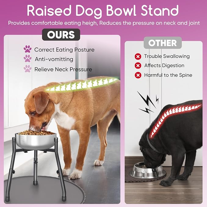 Adjustable Raised Dog Bowl Stand with Spill Mat, Bowl Not Included | Metal feeder for medium and large dogs, 3 heights from 8.8 to 12.5 inches, adjustable 6.3-10.2 inch width