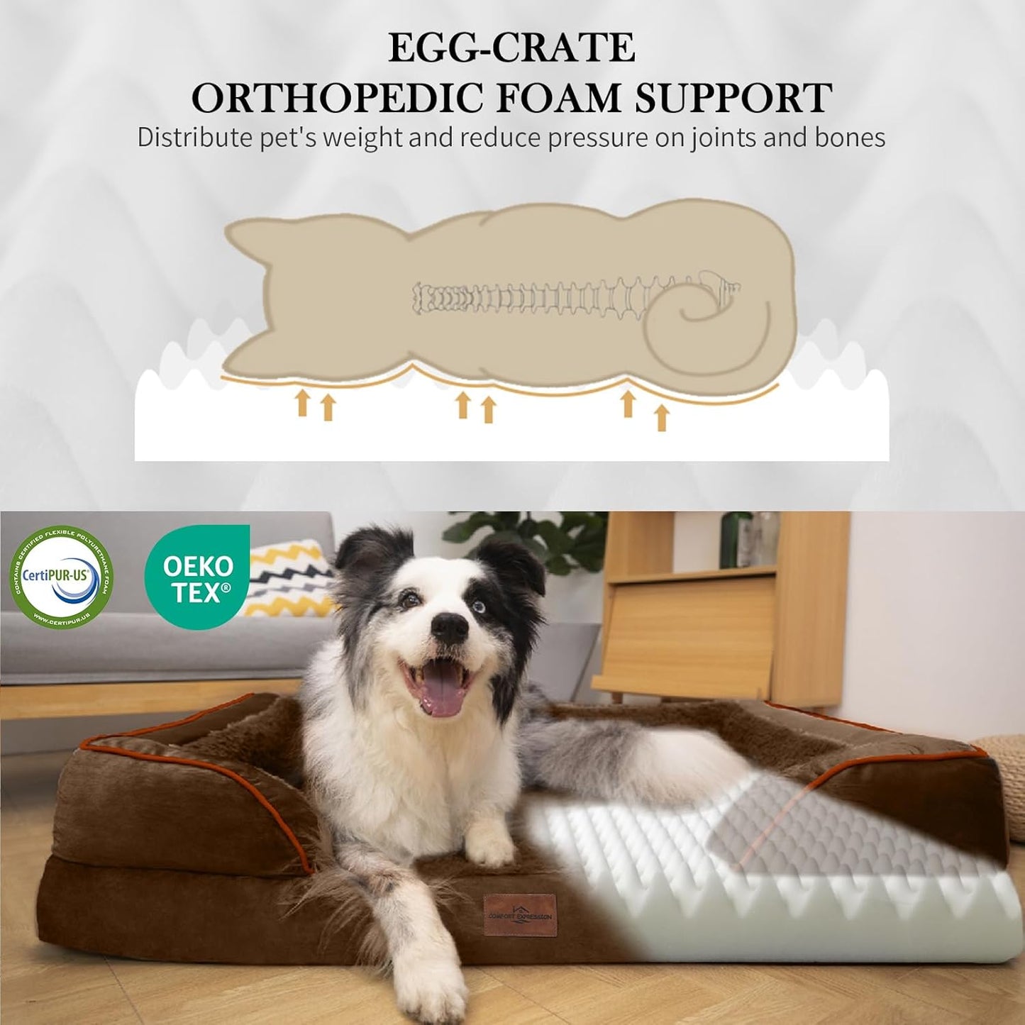Comfort Expression Orthopedic Jumbo Dog Bed for Extra Large Dogs, Large Breed Waterproof Dog Bed, PV Washable Dogs Sofa Beds with Removable Cover & Non-Slip Bottom(Jumbo,Chocolate Brown)