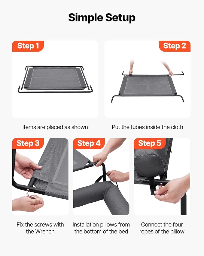 VEVOR Elevated Dog Bed for Large Dogs, Portable Raised Dog Cot with Washable Pillow, Indoor & Outdoor Pet Cooling Raised Hammock Bed with Steel Metal Frame and Breathable Teslin Mesh, XL, Gray