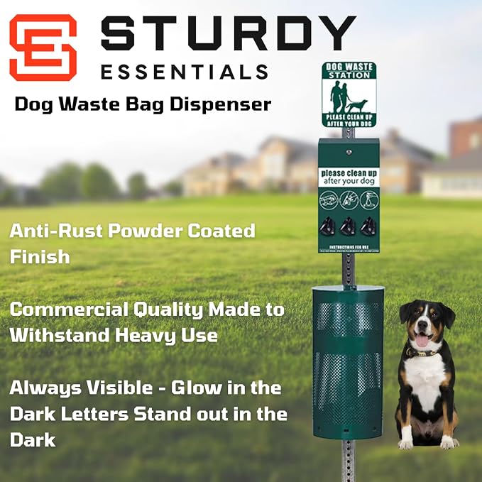 Premium Steel Dog Waste Station - Pet Waste Station | Durable pet stations for dogs with Easy Bag System, Weatherproof Waste Disposal, 300 Dog Waste Bags & 25 Liners