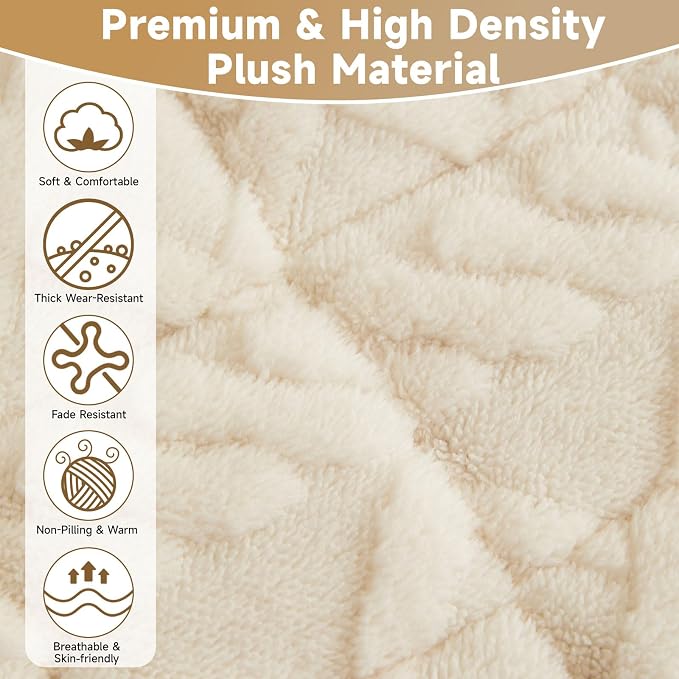 OTOB Couch Cover for Dogs Washable Pet Friendly, Non Slip Plush Fuzzy Love Seat Couch Covers Sofa Slipcovers, Geometric Jacquard Soft Pet Cushion Mat Furniture Protector (Off White, 27.6" x 59.1")