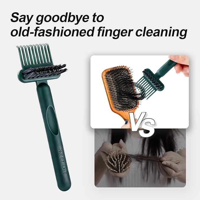 2 Pack Hair Brush Cleaning Tool, 2-in-1 Cleaner Tool, Portable Cleaning Tool Set for Brush Comb Keyboard, Remover Rake for Removing Hair Dust, Home and Salon Use(Sage Green)