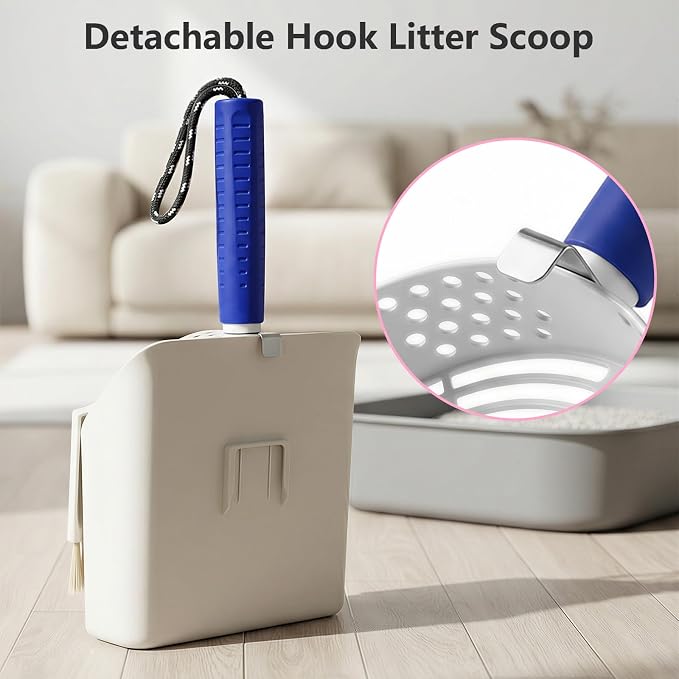 Cat Litter Scoop with Holder, 3 in 1 Metal Kitty Scooper | Heavy Duty Deep Litter Sifter with Dustpan & Mini Broom, Dual Coarse & Fine Grid, Quick Sift, Universal for All Cat Litter