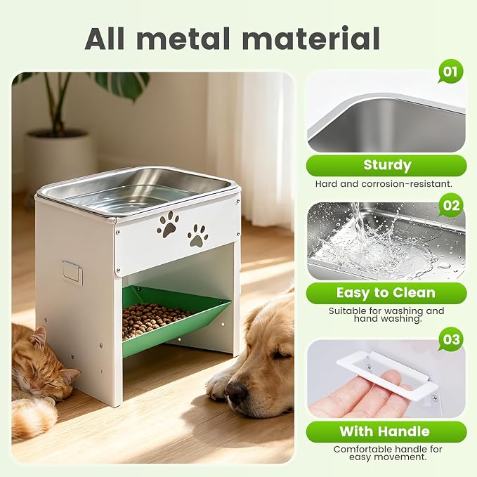 3 Gal Large Dog Water Bowl Elevated 14.2" Outdoor Stainless Steel Pet Water Food Bowl Adjustable Raised Metal Dog Bowl Stand Dish Plate for Cat, Big, Extra Large Breeds, Easy to Clean